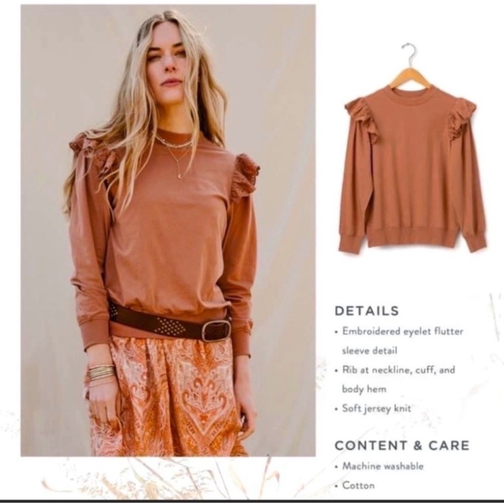Matilda Jane Good Hart Persimmon Flutter Sleeve Sweatshirt Size Small NWOT